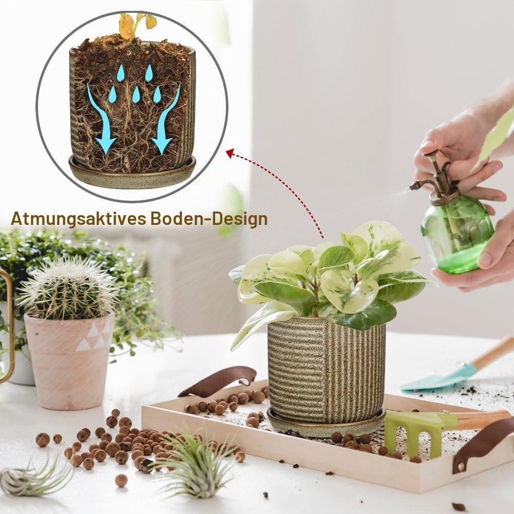 Oairse 2er-Set Bonsai Keramiktopf Bonsaischale mit Entwässerungslöchern für Japanische Bonsai Zimmerpflanzen, Retro-Dekoration für Gartenbehälter-Sets im Freien, Durchmesser Öffnung 22cm