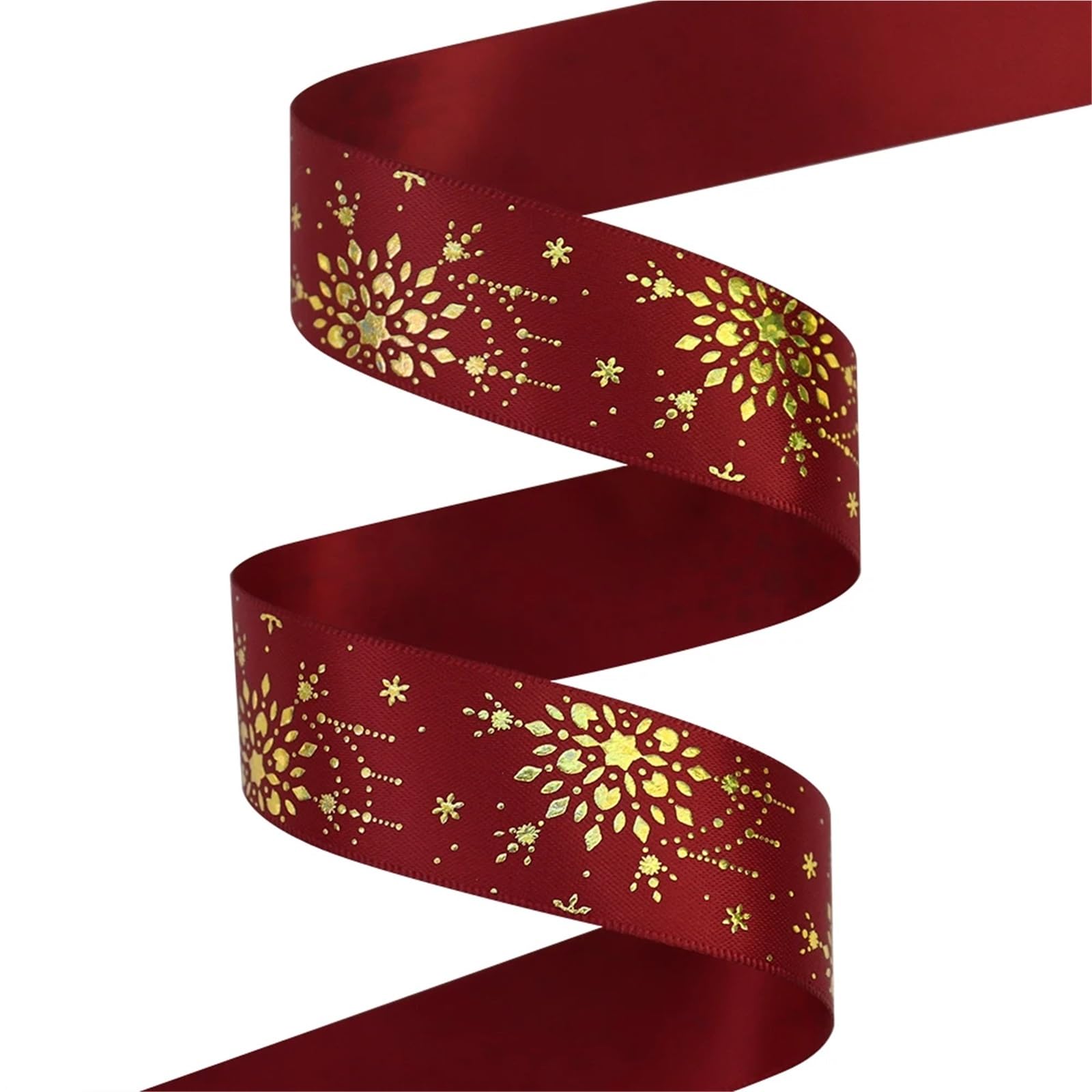 Satinband 1'' 25mm Laser Gold Folie Schneeflocke Gedruckt Satin Band for Party Dekoration Verpackung DIY Nähen Zubehör(Color-01,100Yards)