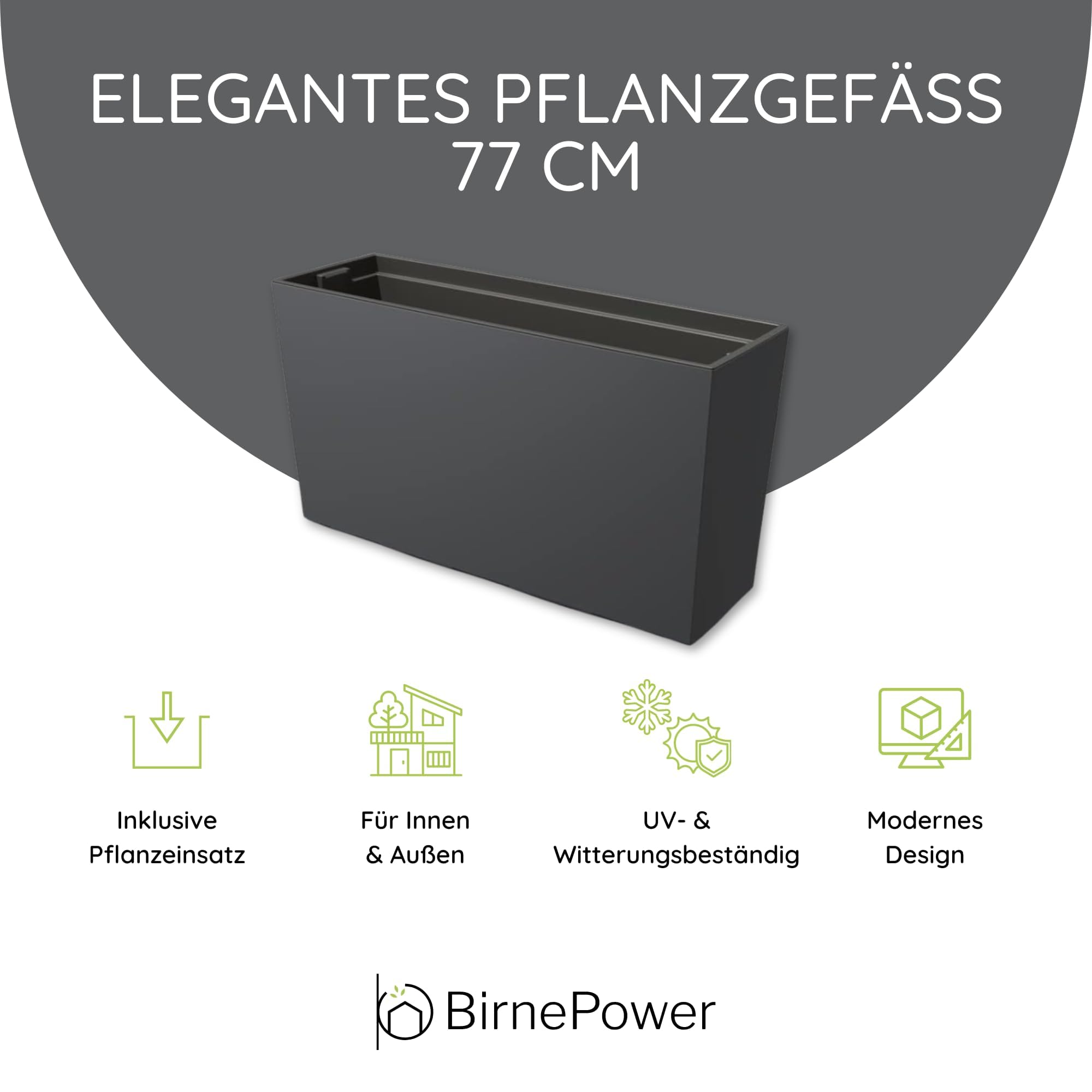 BirnePower Blumenkasten Blumenkübel Blumentopf Pflanzkasten Balkonkasten Matt Pflanzgefäß Middle 77cm x 41cm mit Pflanzeinsatz (Anthrazit Matt)