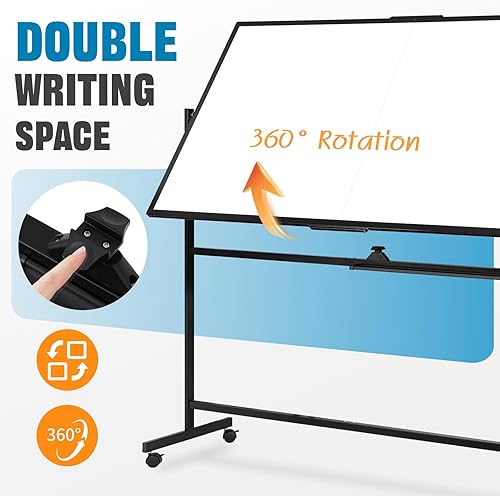 Miniatura 3 de Pizarra blanca móvil de doble cara de 72 x 40 pulgadas con soporte, pizarra blanca grande de borrado en seco sobre ruedas para oficina, aula y hogar