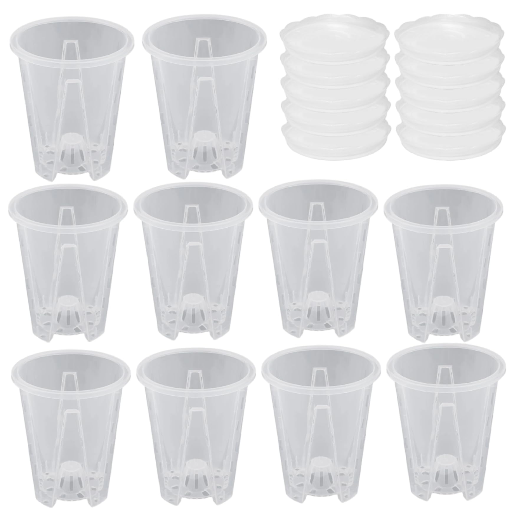 Perodlly Orchid Pots with Holes 10Pcs 5 Inch Plastic Clear Plant Pots with Drainage & Saucers Orchid Planter for Plant and Repotting.