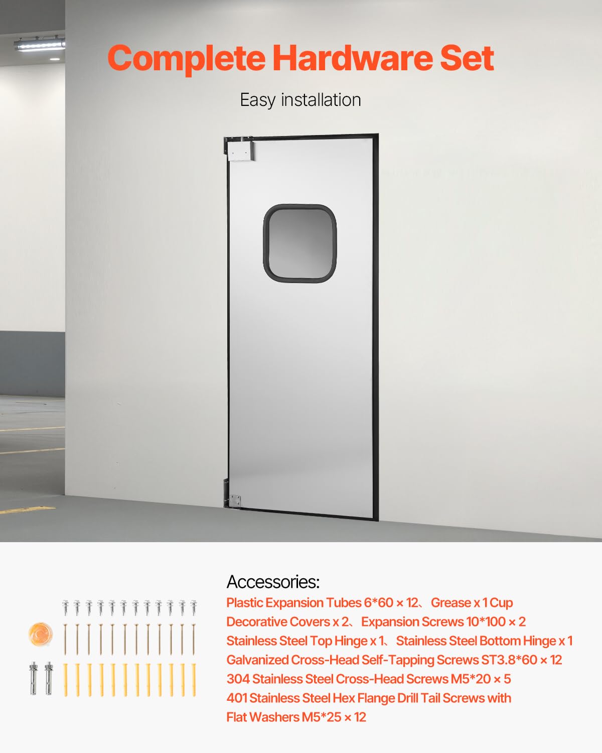 VEVOR Porta a Battente per Ingresso 917 x 2133 mm Pannello Singolo, Porte a Battente Commerciali in Acciaio Inox con Ferramenta e Accessori, per Uso Residenziale, Durevole e Facile da Installare