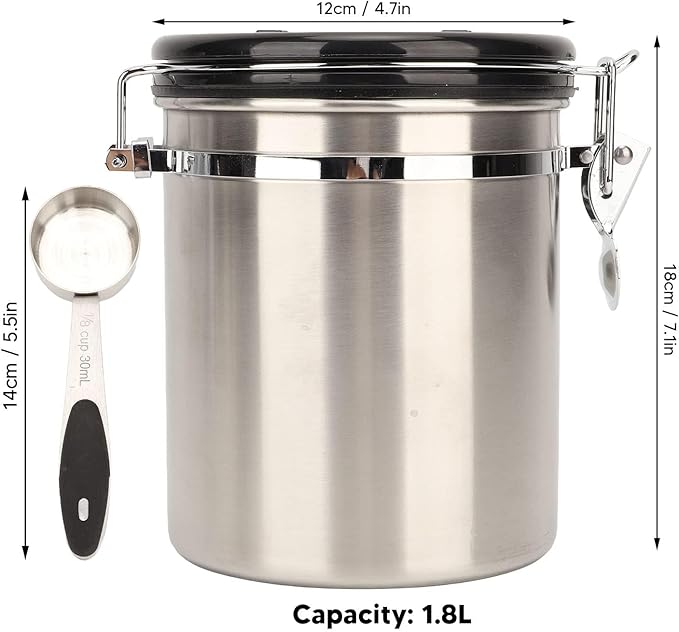 Bote Hermético de Acero Inoxidable para Café con Etiqueta de Fecha y Cuchara, 1.8L miniatura 2