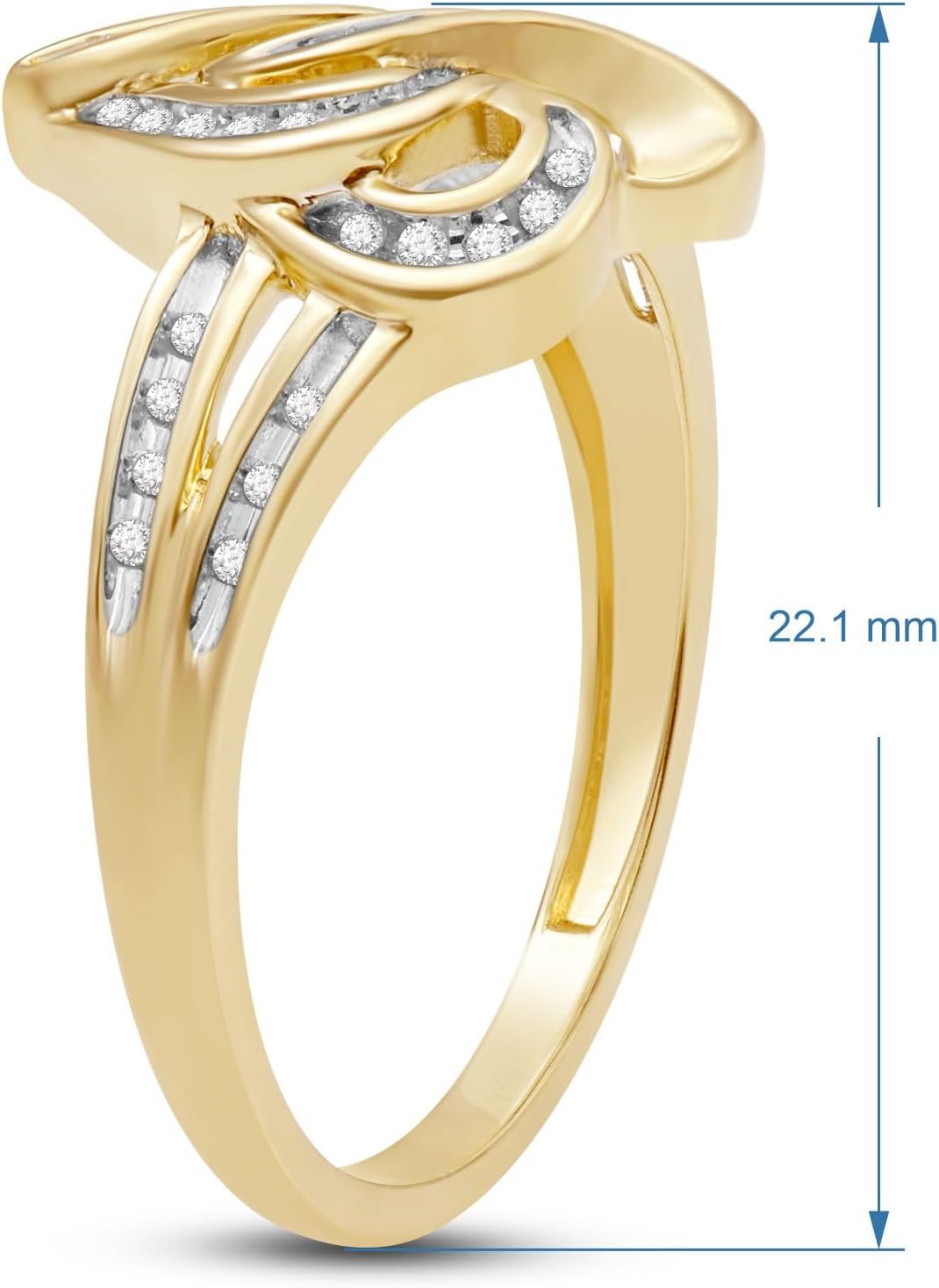 Jewelili Sterling Silver or Yellow Gold over Sterling Silver Double Heart Promise Ring for Women | 1/8 CTTW Natural White Round Diamonds | Luxury Jewelry Gift for Her | Gift Box Included