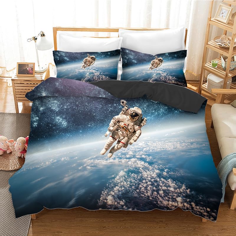 Funda nórdica 155x220cm espacio azul microfibra suave para cama de 90 cm