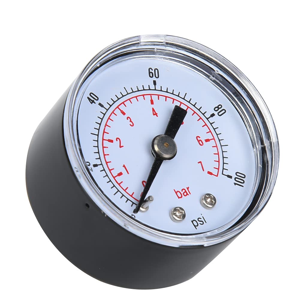 lyrlody Manómetro de Conexión Trasera, Manómetro de Montaje Posterior, de Entrada Inferior 1/8 BSPT Doble Escala Números Claros Carcasa Metálica [Brand] con Cubierta de Dial (0-100 psi, 0-7 bares)