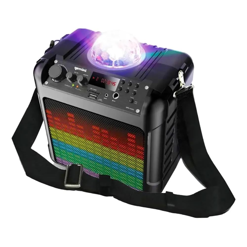 Gemini Sound MPA-K650 - Woofer de 150 W de 16,5 cm con sistema de karaoke inalámbrico portátil y inalámbrico, Bluetooth, sistema de micrófono, luces LED para fiesta, bola de discoteca, USB