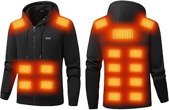 Unisex Heated Hoodie for Men Women with 5 Heating Zones Plus Size Warm Sweatshirt Outdoor Winter Pullover Hoodies