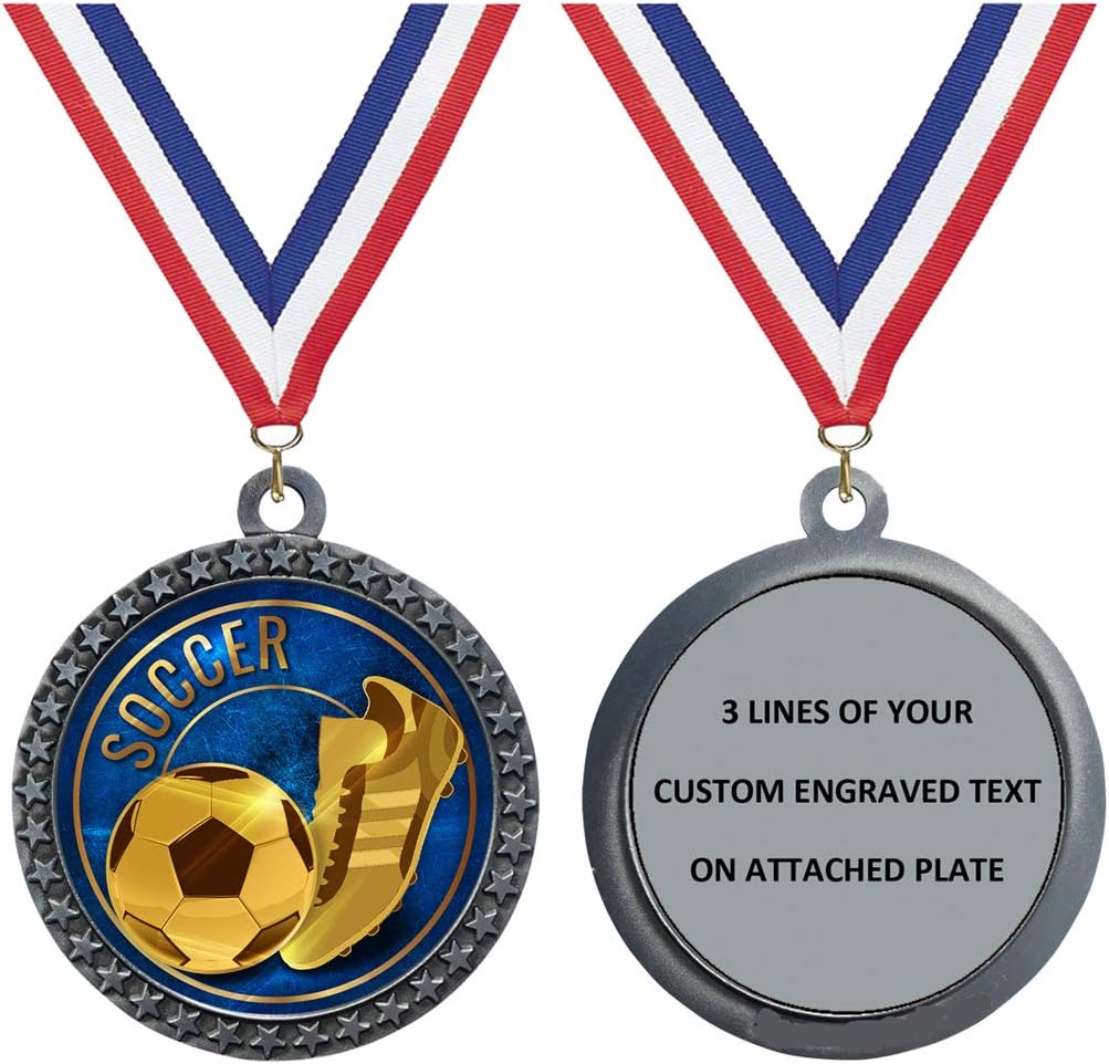 Express Medals 1 to 50 Packs Engraved Personalized Custom 2.5 Inch Gold Silver Bronze Soccer Medals Trophy Award with Neck Ribbon Medal Trophies LD212EG46