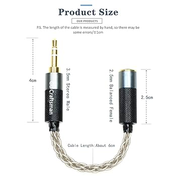 ポータブルヘッドホンアダプターケーブル 6N Amazon.co.jp: GUCraftsman 3.5mmステレオオスから2.5mmバランス