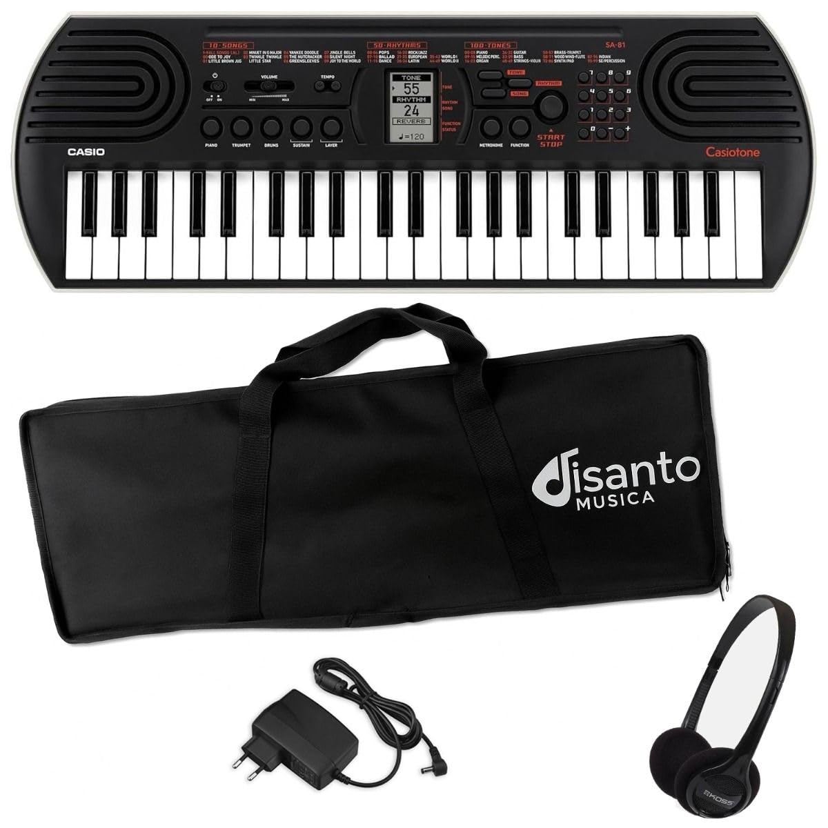 Kit Pianola SA-81, con Borsa e Alimentatore e Cuffie, Mini Tastiera 44 tasti, nera | Ideale per la scuola D'Isanto Musica