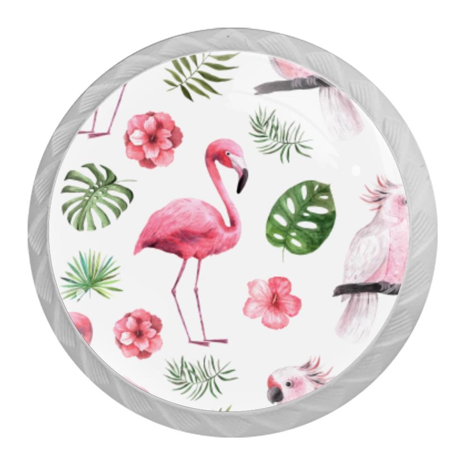 Tqmspg 4 Pieces Drawer Pulls Flamingos Door Knobs Dresser Handles for Kitchen Wardrobe Cupboard Hardware Furniture