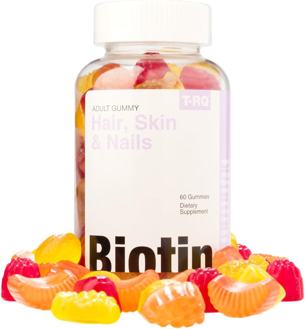T.RQ Hair, Skin & Nails Gummy Dietary Supplement, Lemon/Orange/Cherry, 60 Count