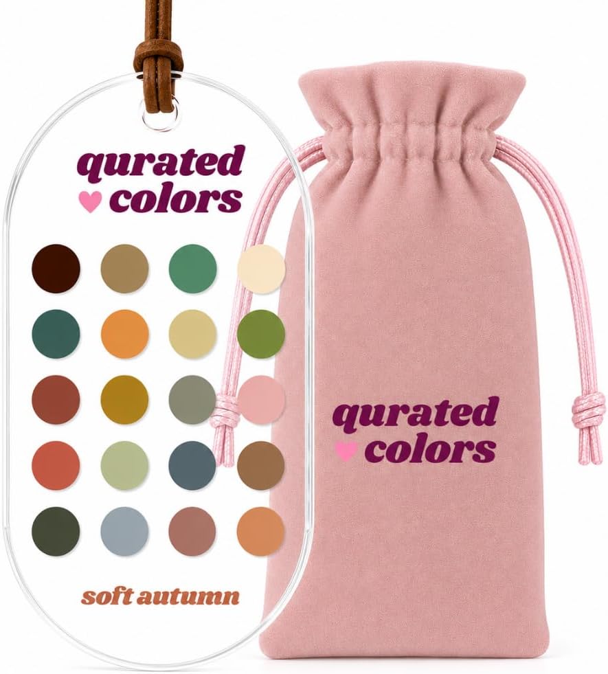 Seasonal Color Analysis Swatch Card - 12 Subseason Options on Acrylic Card with Velvet Pouch (Soft Autumn)