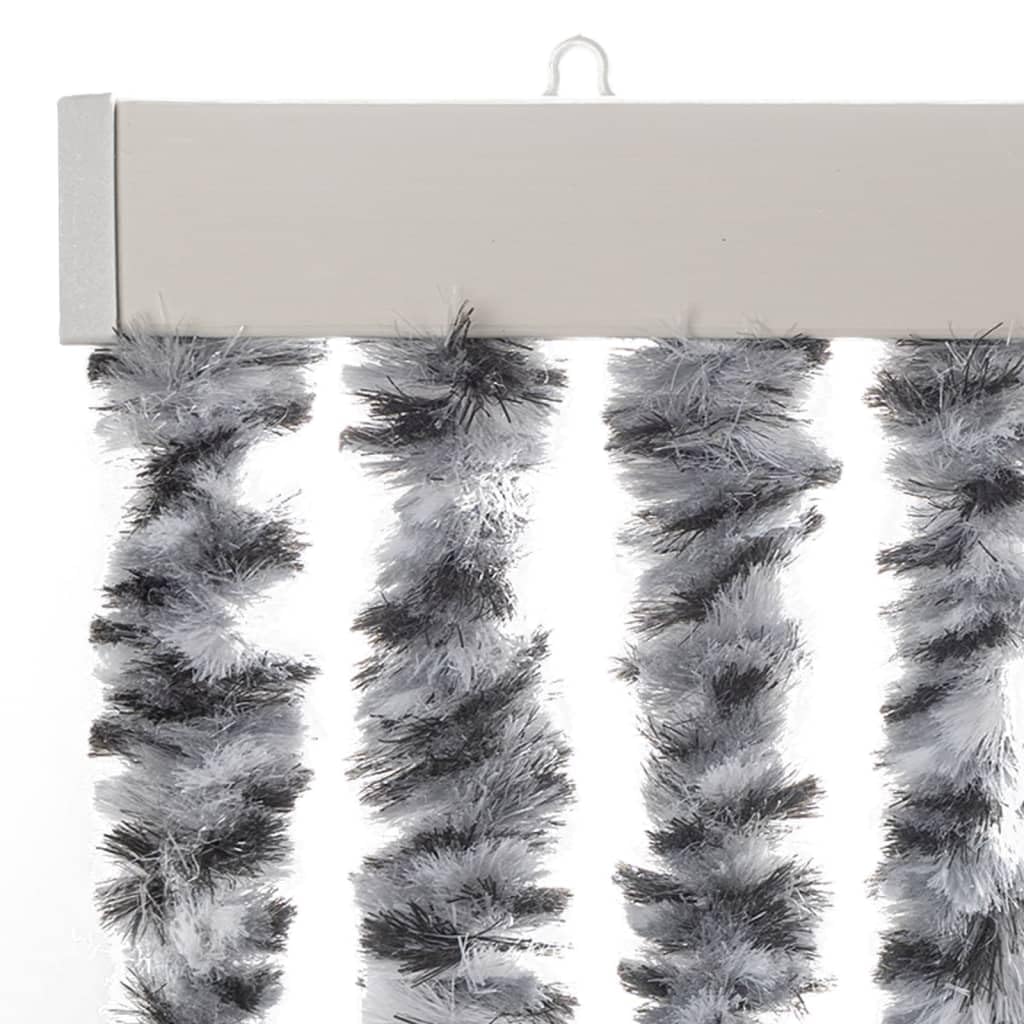Zasłona na owady, szaro-czarno-biała, 100 x 230 cm, szenil, siatka na drzwi, moskitiera na drzwi, zasłona do użytku wewnątrz i na zewnątrz, do ochrony przed muchami, owadami, osami