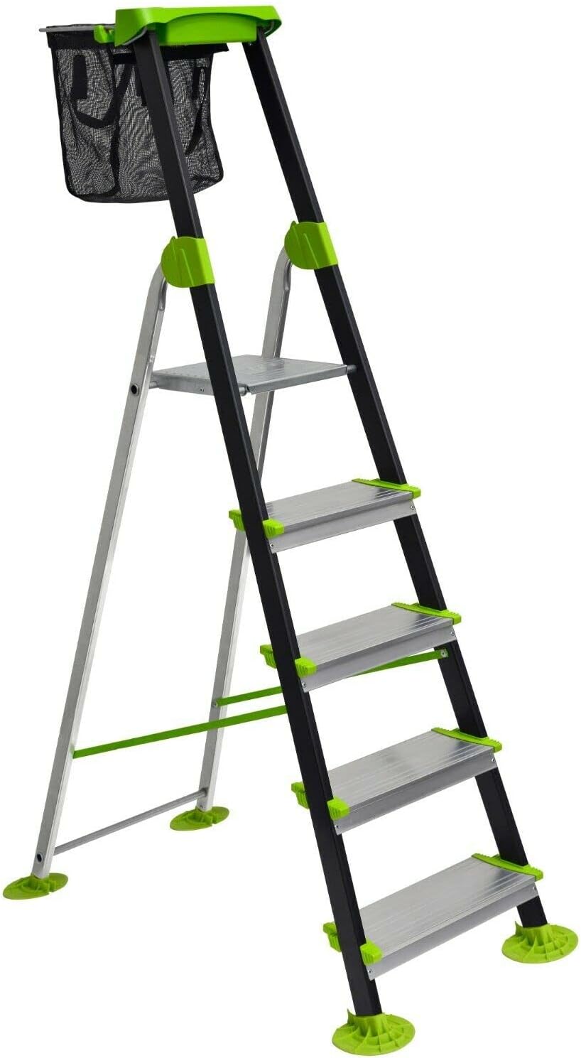 ABRU 5 Tread Garden Platform Step Ladder with Fruit Picking Basket and Tool Tray