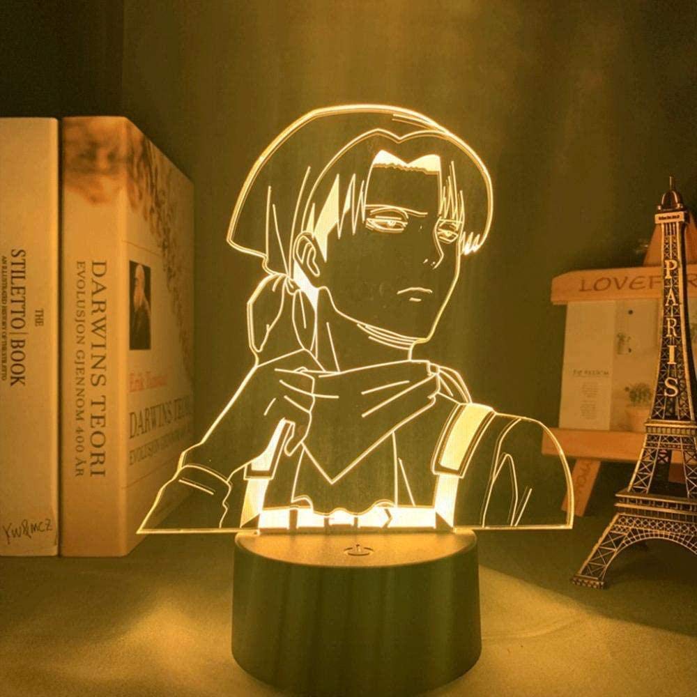 BTEVX 3D Illusion Led Light Kids Night Lamp Levi Ackerman Acrylic 3D Attack On Titan Lamp For Home Decor Room Light Boy Gift Levi Ackerman Led Night Light Anime