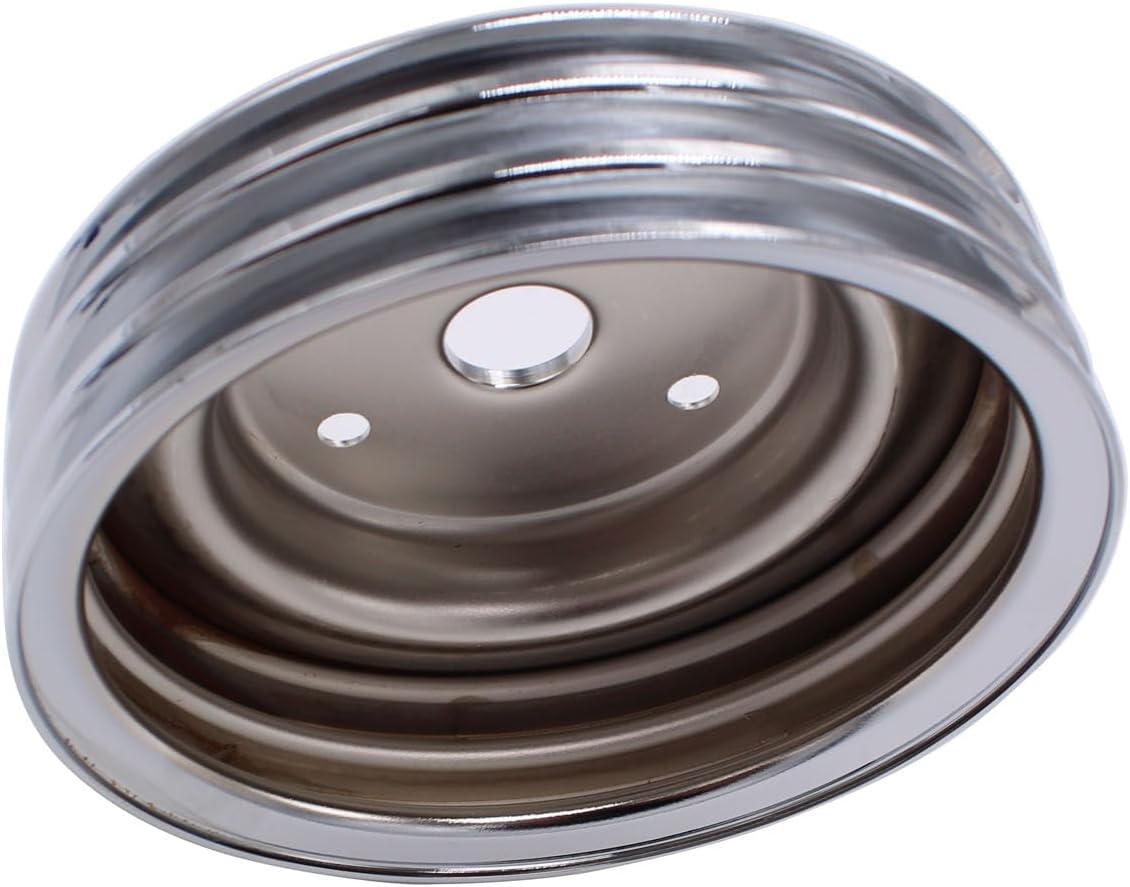 1 PC SHLPDFM Crankshaft Pulley Chrome Polished Silver Steel SWP Triple-Groove Long Water Pump Pulley Compatible with Small Block Chevy SBC 262 265 267 283 302 305 307 327 350 400