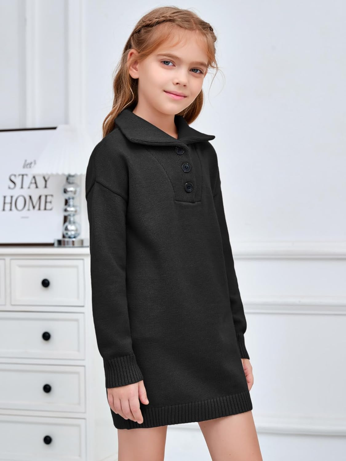 Meikulo Girls Sweater Dress Long Sleeve Knitted Button Up Dress Kids Pullover Fall Dresses 5-14 Years - Image 3