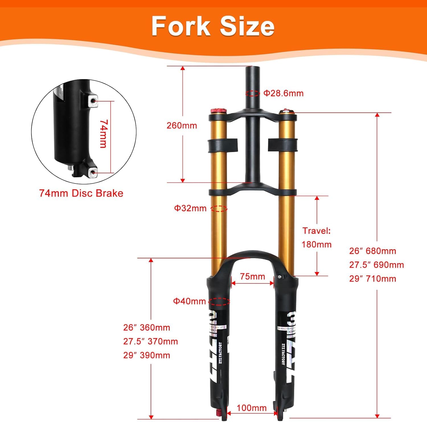 [EU Stock Horquilla de Suspensión de Bicicleta 26/27.5/29"para Bicicleta de Montaña DH Air Doble Hombro Downhill Rappel Amortiguador Tubo Recto Ultraligero