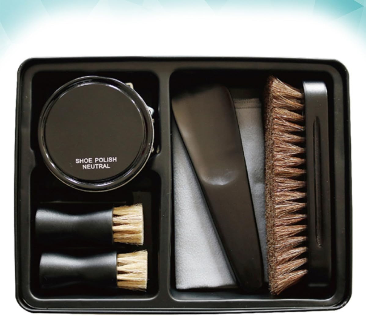 Housoutil Portable Leather Shoe Care Set with Dark Cream and Brush