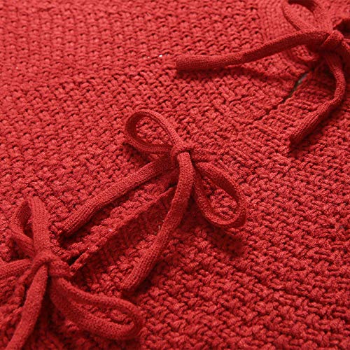 Sattiyrch Christmas Tree Skirt, 36 inches Luxury Cable Knit Knitted Thick Rustic Xmas Holiday Decoration, Burgundy (36in) - Thumbnail 3
