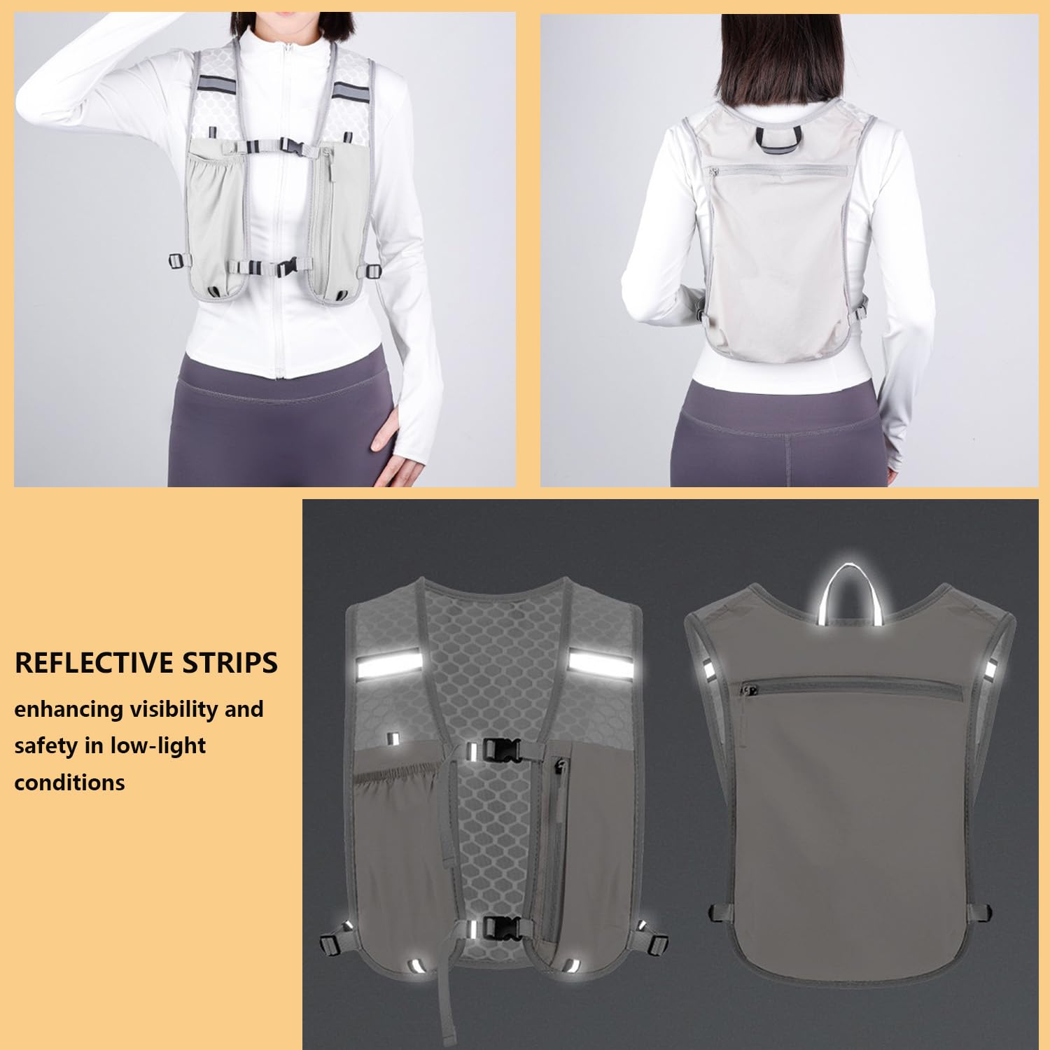 Running Vest,Lightweight & Breathable Hydration Backpack with Cooling Towels,Reflective Running Backpacks for Women & Men,Running Phone Holder for Cycling Hiking - 5