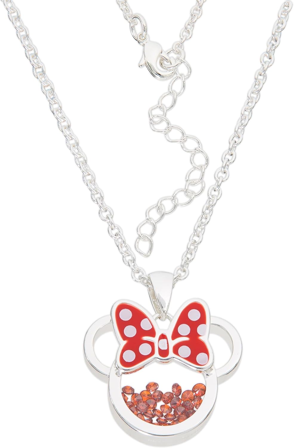 Disney Minnie Silver Plated Brass with Red enamel Bow January Birthstone Floating Stone Necklace CF00308SJANL-Q.PH, One Size, Brass, No Gemstone