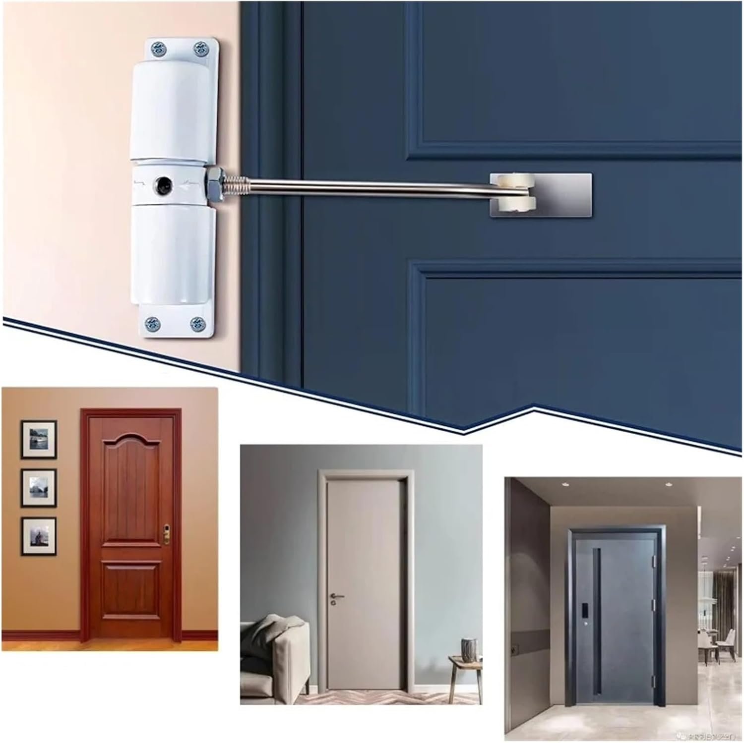 Compatible for White/Black Automatic Door Closer Safety Double Spring Silence Adjustable Convert Hinged Doors to Self-Closing(Round-White)