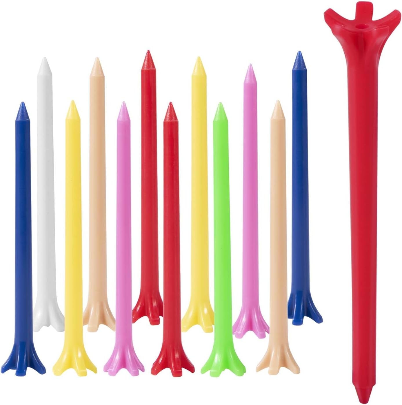 KISEER 100 Pack Assorted Colors Professional Durable 2 3/4 Inch Plastic Golf Tees Bulk (Random Colors)