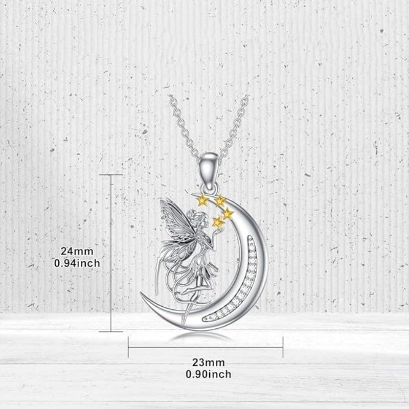 Magical Fairy Moon Star Necklace for Women - Enchanted Celestial Elf Pendant with Angel Wings and Sparkling Crystal Womens Crescent Fantasy Jewelry Gifts Whimsical Christmas Birthday Gift - Image 4