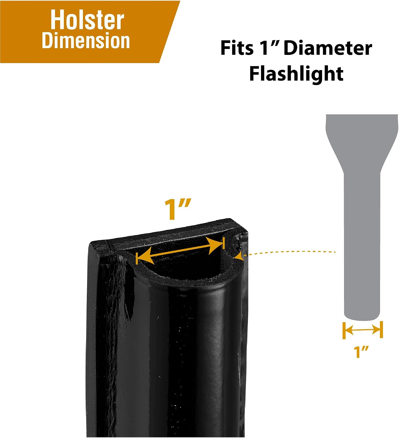 Strion Open Top Flashlight Holder, Black Leather Holster Fits 0.95 Inch Diameter Flashlight Barrels, Fits Duty Belts up to 2.25 Inch (Loop Style Belt Slide), Made in USA