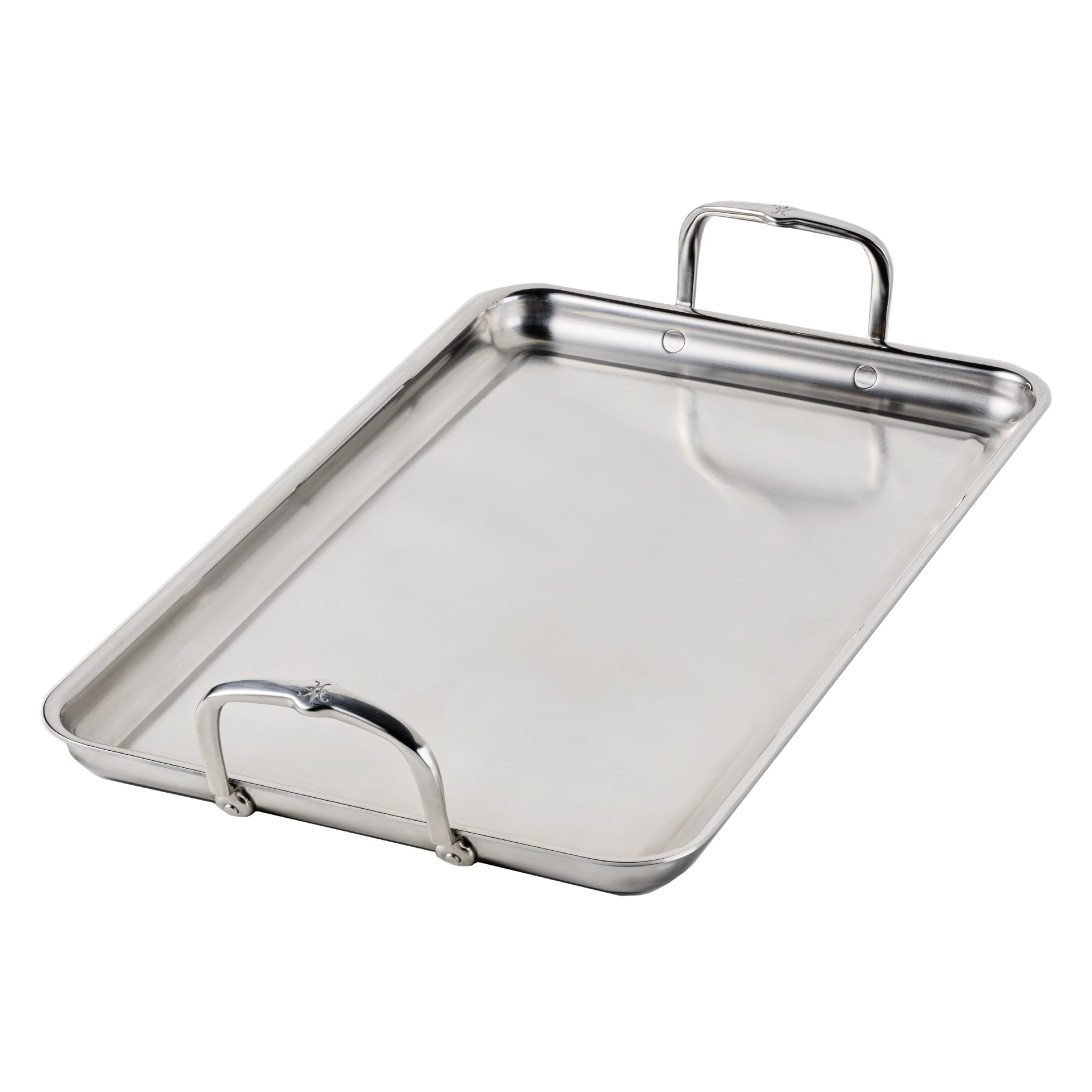 Hestan Provisions Tri-Ply Stainless Steel Double Burner Griddle, 21x13-Inch, with Drip Drain, Induction Compatible