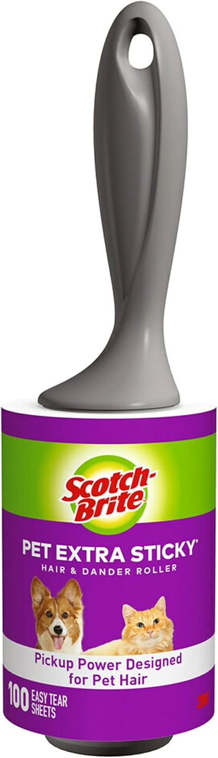 Scotch-Brite Pet Extra Sticky Lint Roller For Pet Hair, Furniture And Clothes, 4 Rollers, 100 Sheets Per Roller, 400 Sheets Total