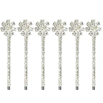 6 Pcs Crystal Flower Hair Pins Silver Rhinestone Bobby Pins Stylish Hair Accessories for Women