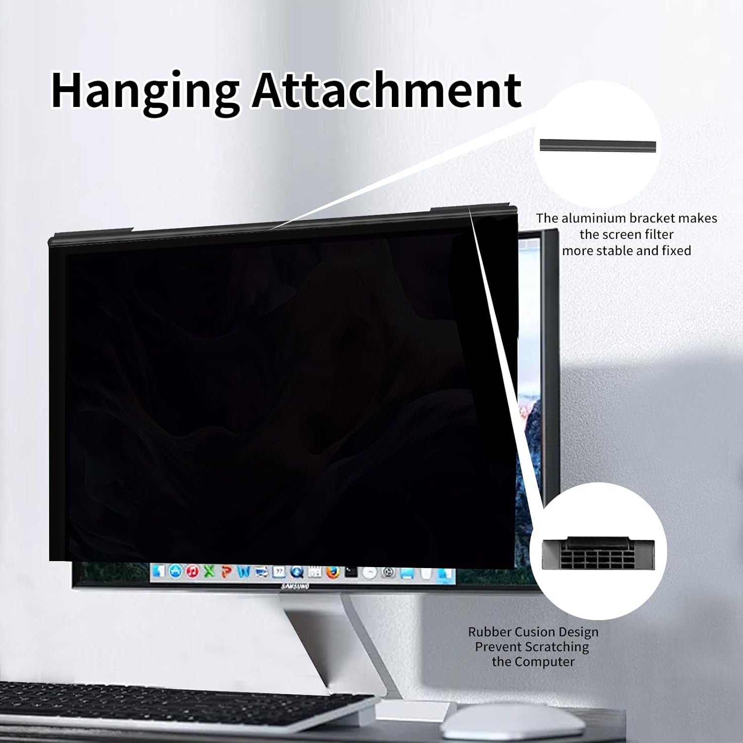 Magnetic Privacy Screen for 27 Inch Monitor, 16:9 Aspect Ratio Computer Polycarbonate Anti Spy Filter, Aluminum Alloy Frame Anti-Glare Blue Light Shield, Removable Anti-Peeping Screen Protector for Desktop PC & Monitor
