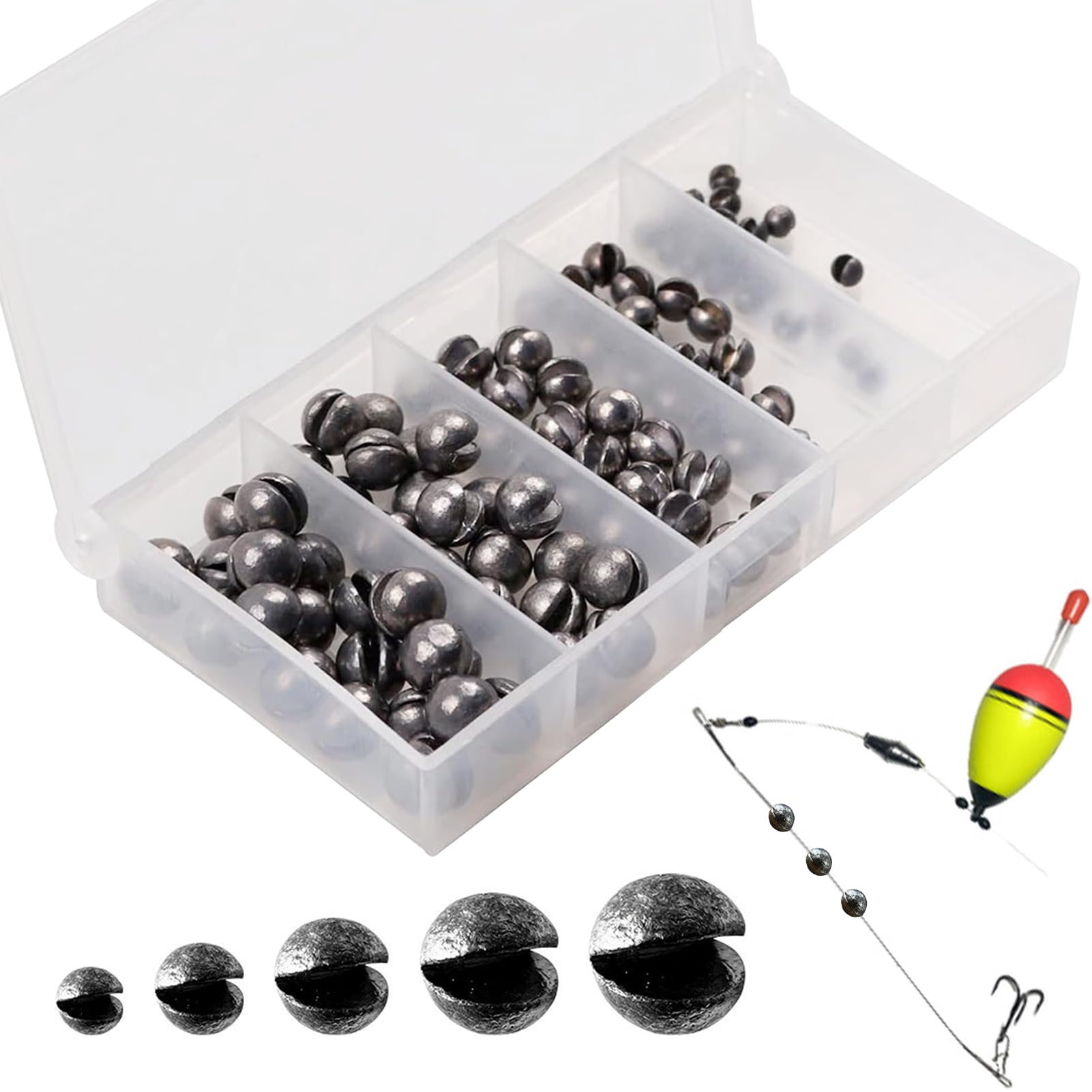 Split Shot Fishing Weights 110 Pcs Fishing Shot Weights Carp Weights Carp Fishing Weights for Saltwater Freshwater Carp River (0.2g / 0.5g / 1g / 1.5g / 2g)