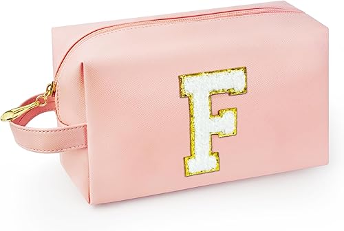 Vista 21 de Bolsa de maquillaje personalizada con inicial y asa, bolsa de cosméticos estilo preppy con bolsillo interior con cremallera, para niñas de 8 a 14