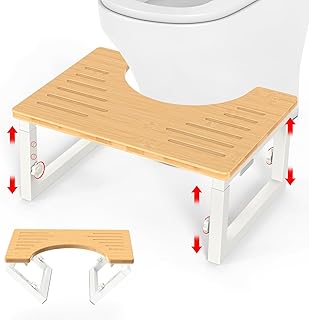 LIDTOP Bamboo Toilet Stool, Poop Stool Foldable,7 8 9 Inches Adjustable Heights Potty Stool for Adults Kids, Portable Poop...