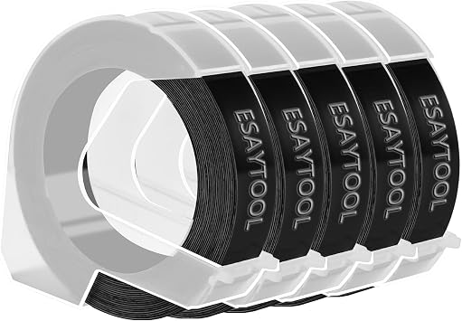 5 X Compatible with Dymo 3D Embossing Label Tape 520109 A520109 A0898130 White on Black 9mm 3/8 inch x 9.8 Feet Replacement for Organizer Xpress Pro, MoTEX E101 E404, Office Mate II