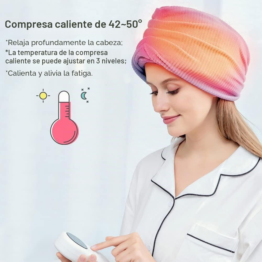 Masajeador Eléctrico De Cabeza, Casco Masajeador De Cuero Cabelludo Con Compresión De Aire,Compresa Caliente De 42 A 50 °C,3 Modos (Dreging Tyiga,Alivio De La Fatiga,Presión Del Cuero Cabelludo)