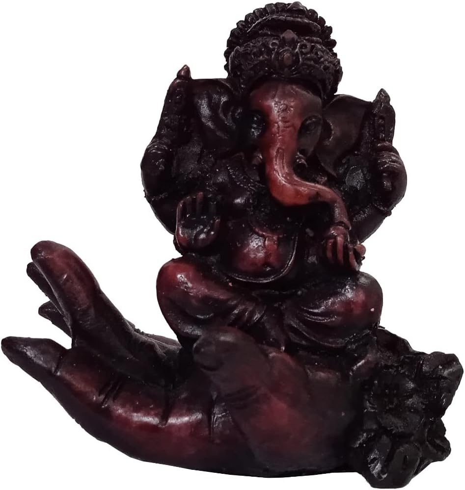 Purpledip Resin Idol Lord Ganesha On Hand: Black Granite Finish Statue (12489A)