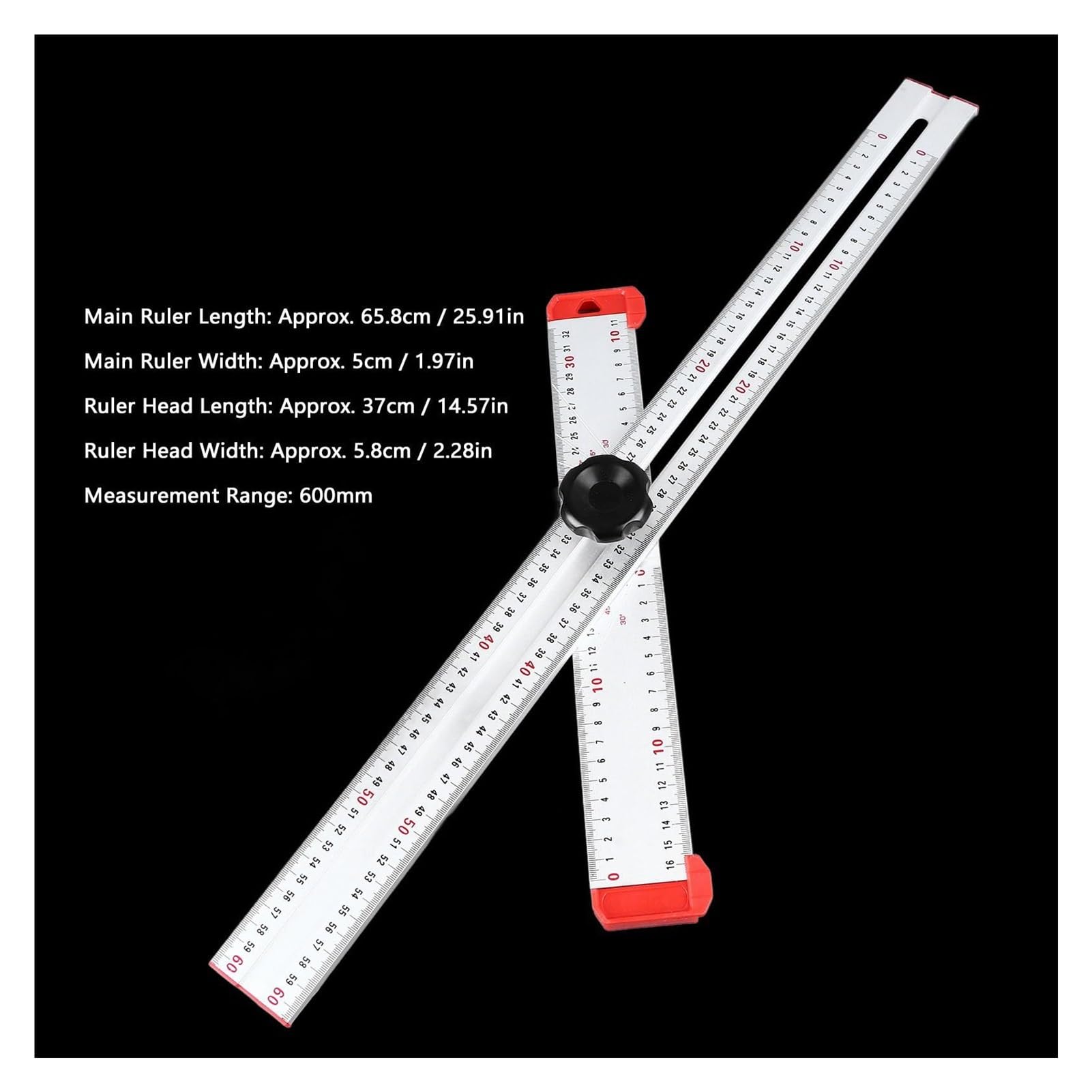 Règle de travail du bois, équerre en T réglable 2 en 1, règle d'angle, règle de marquage de type T, règle de mesure de marquage for la construction en bois(Red,90CM/35IN)