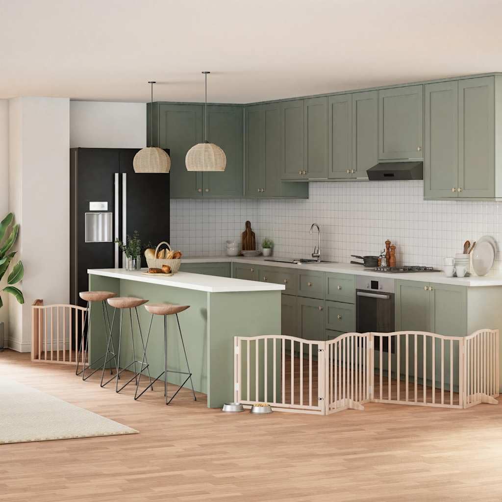 8-TLG. Puerta plegable para perros con puerta de madera de álamo de 640 cm, rejilla plegable para perros con puerta con cerradura, puerta para perros plegable sin taladrar