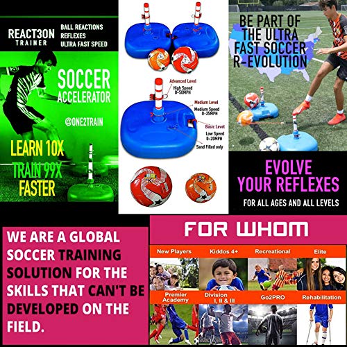 Soccermas React3On | All Ages | The World's Fastest Soccer Trainer | One2Train Soccer Training Equipment - Soccer Ball 5, 3 For Reaction Reflexes Skills - Indoor - Soccerflix Agility Training Set #TOP3