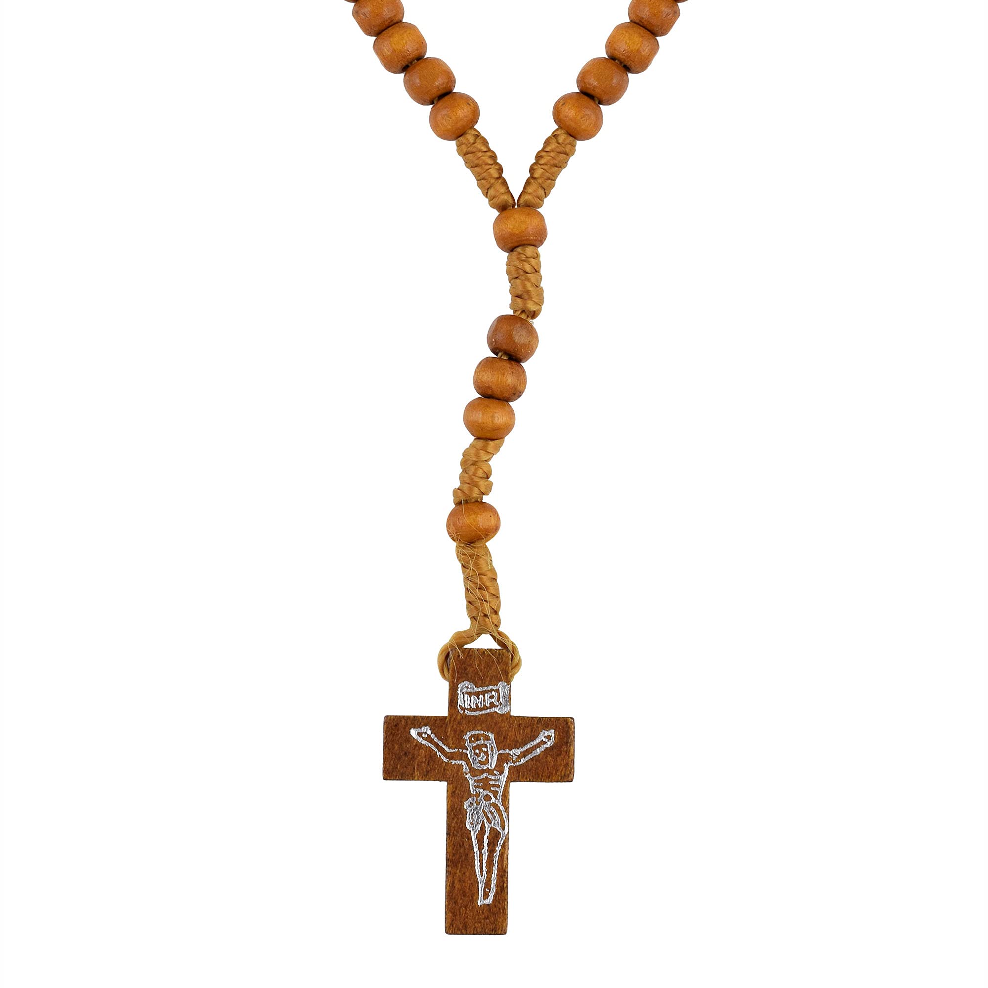 Memoir Wooden, England Teak Wood Colour, Christian Christ Jesus Rosary Bead Mala with Jesus Imprint dangling cross necklace Christian jewellery men women boys girls