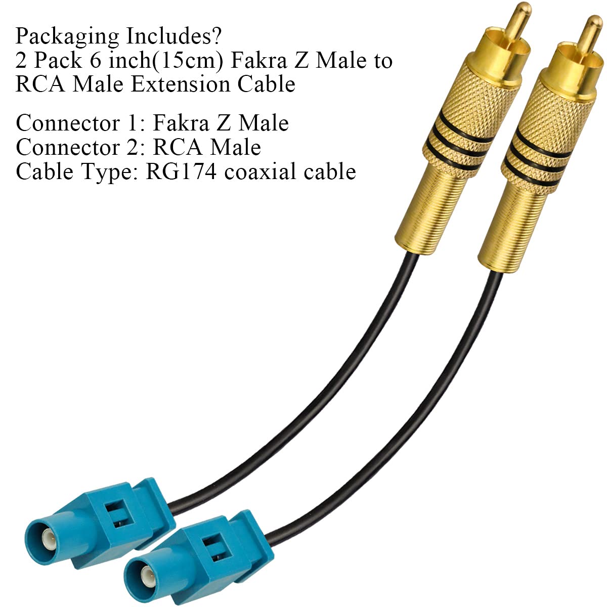 TUOLNK 2 PCS 6 inch Fakra Z Male to RCA Male Pigtail Cable for Car DVD GPS Antenna Extension Cable Pigtail Jumper Coaxial RG174