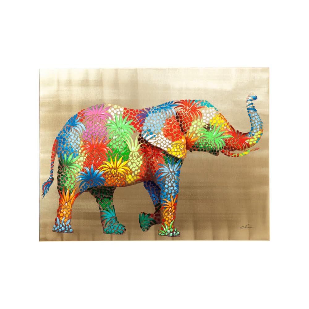 Kare Design Canvas Picture Flower Elefant, Multicoloured, Rectangular, Wall Art, Acrylic Paint, Handpainted Details, Modern Design, Decorative Home Accessories for Living Room, Bedroom, 50x40cm (HxW)