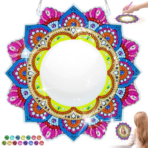 snookids Espejo de pintura de diamantes para niños, juego de manualidades con mandalas para niñas, juguete para niñas, regalo para niñas 6, 7, 8, 9, 10, 11, 12 años