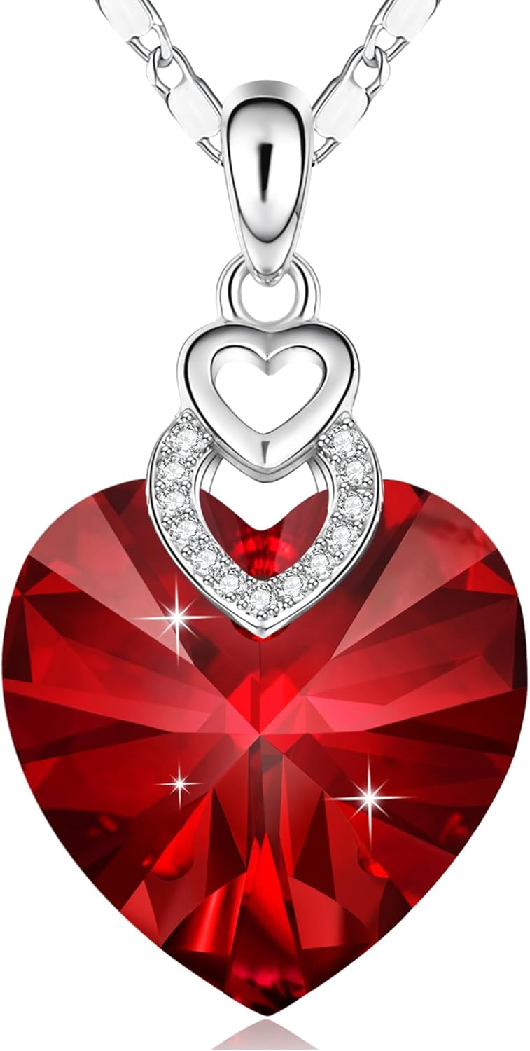 PLATO H 3 Hearts Crystal Necklace for Women, Pendant Engraved Love You - Christmas Wedding Gifts for Her Anniversary Mother's Day Valentine’s Day Birthday - in Gift Box